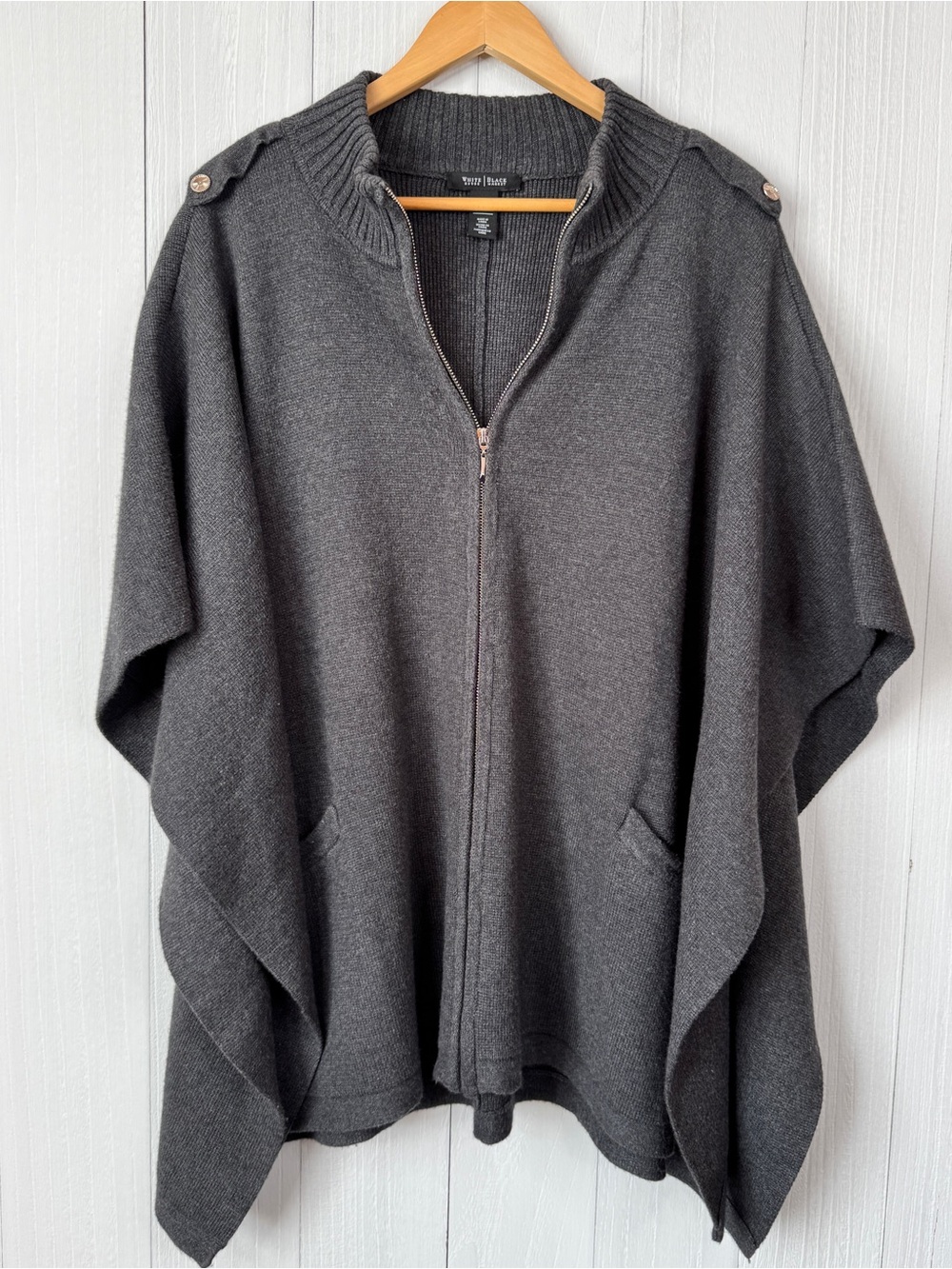 White House Black Market Gray Knit Full-Zip Cape Sweater | Women’s L